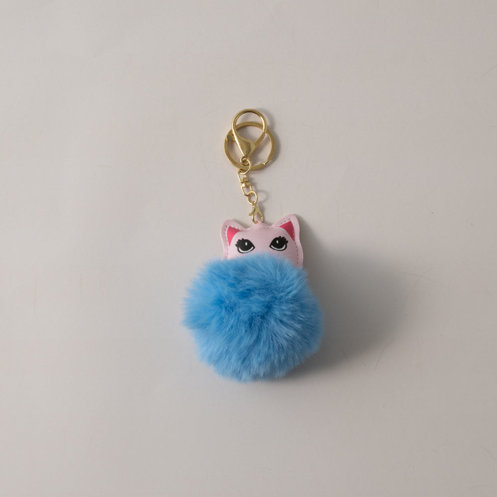 Keychain Pom Pom Buddy - CAT BLUE